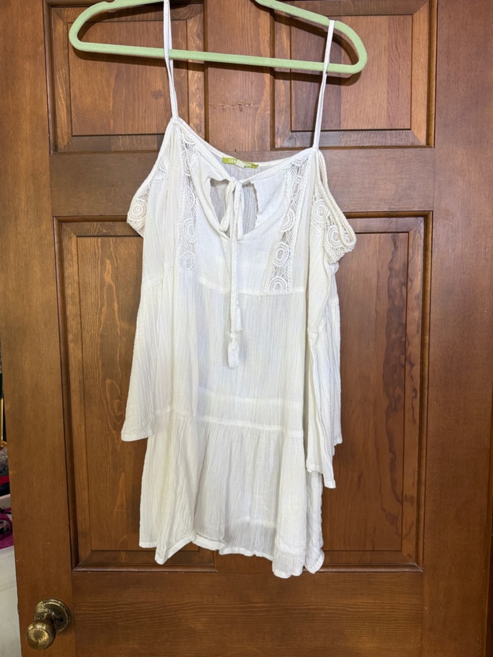Gianni Bini Ivory Peasant Blouse with Tie Neck